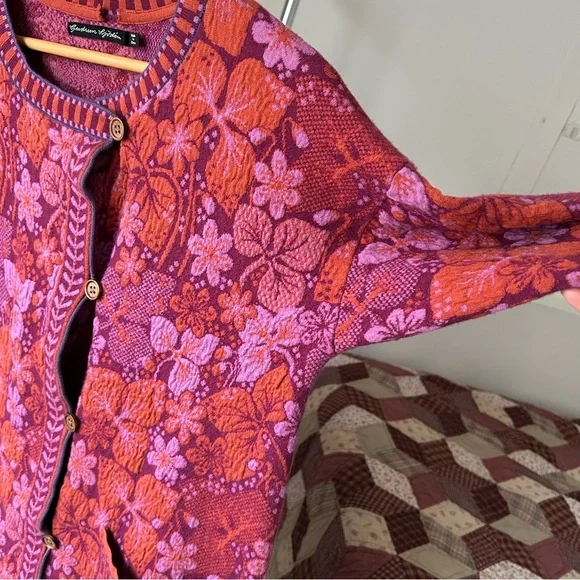 Gudrun Sjoden Ottilia Floral Knjt Coat Jacket Women’s Large - Picture 6 of 13